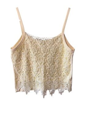 Yellow Lace Cropped Cami Tank Top